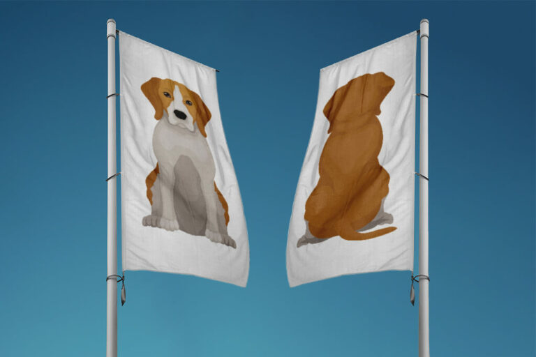 Double-sided flag with a dog