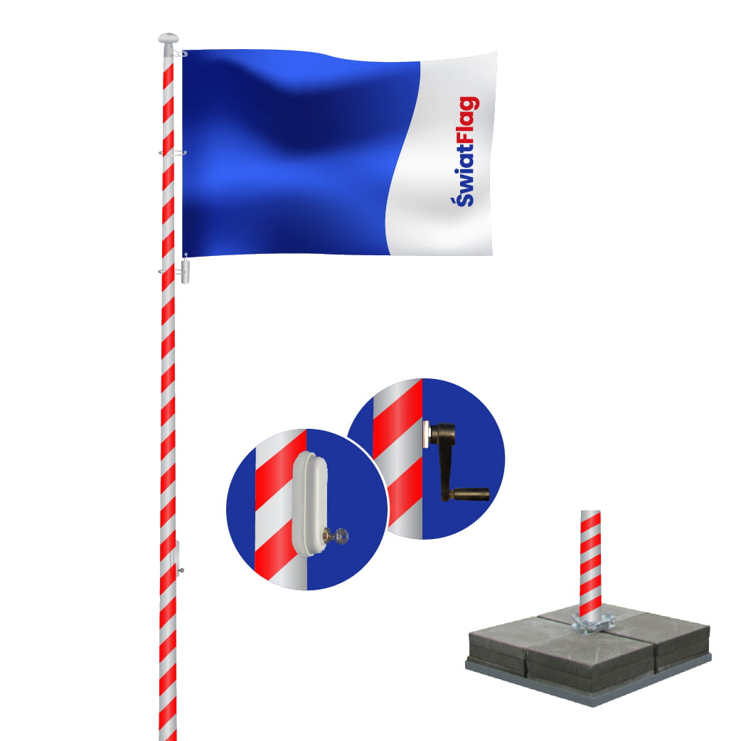 Maszt wojskowy apelowy przestawny biało-czerwony 10 m